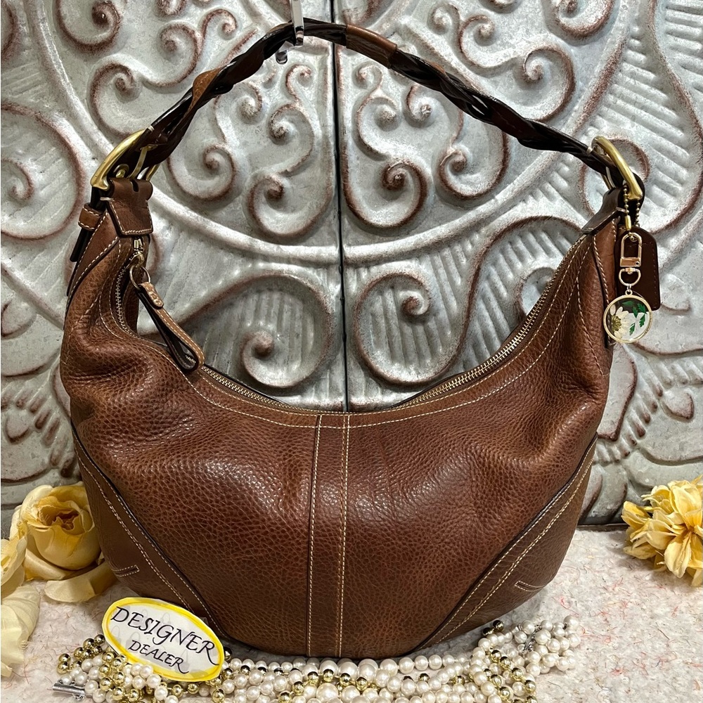 COACH SoHo Tobacco Brown Leather Braided Hobo Shoulder Bag 10044 RARE!! - Picture 6 of 13